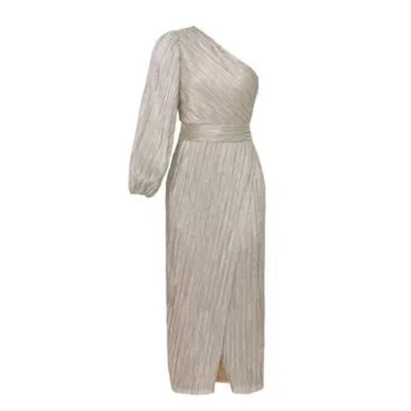 Saylor Aloea Pliss one shoulder metallic dress 612 - Picture 4 of 16